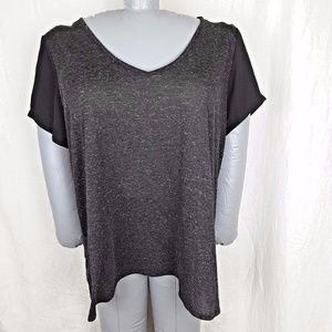 Size 3X Pure Energy Black V-Neck Top Sheer Sleeves